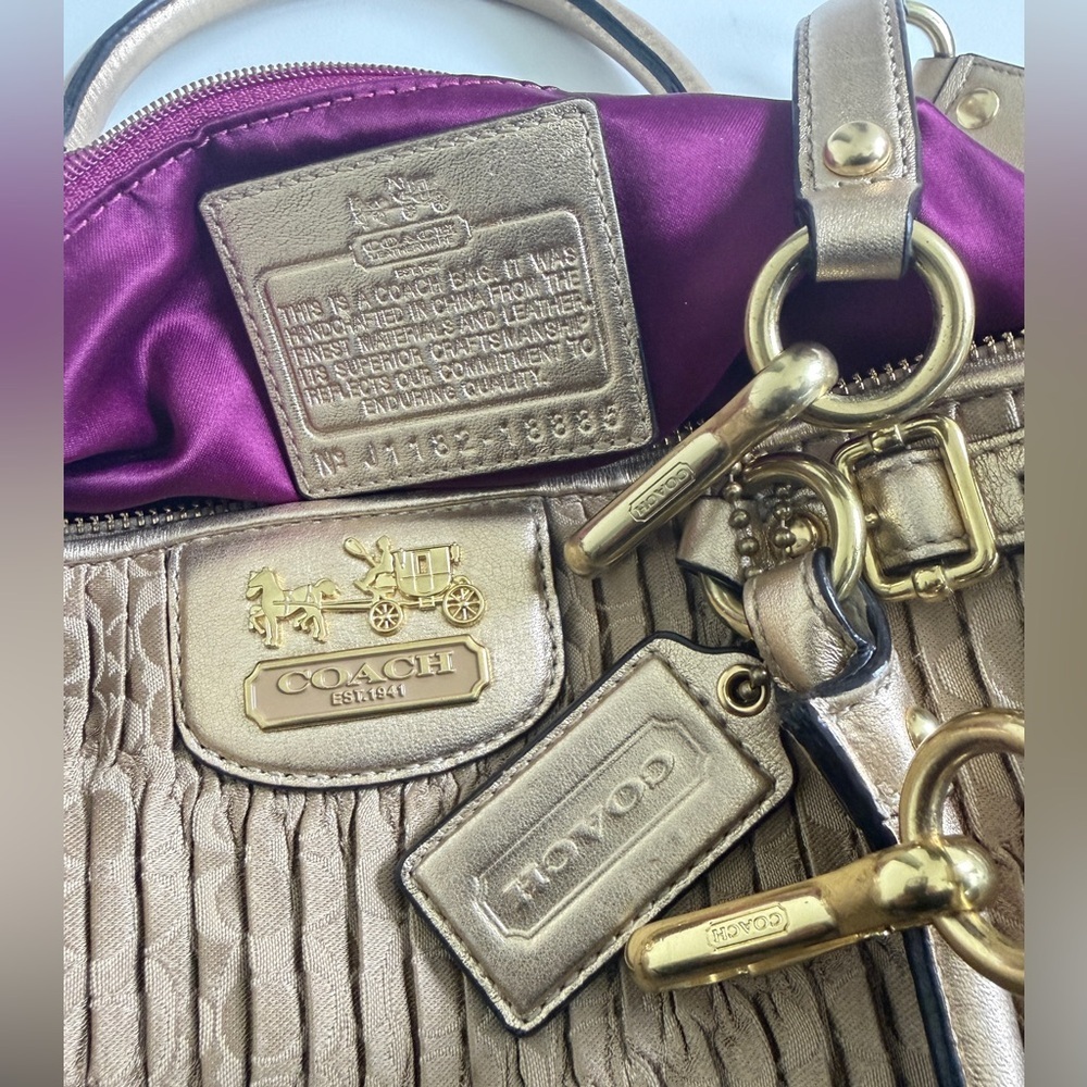 Vtg Coach Madison Gath Sophia Satchel Bag 18885 MetallicGold/Beige Carriage Glam - Picture 12 of 16